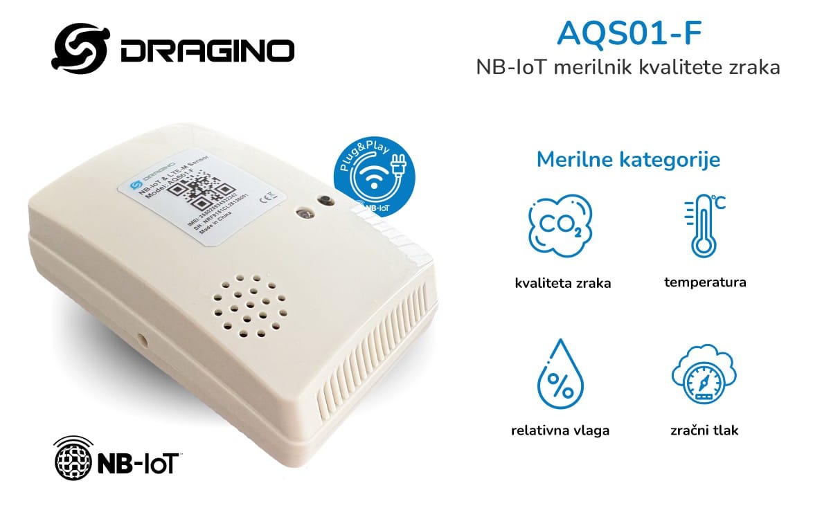 Dragino AQS01-F NB-IoT CO2 senzor Dragino AQS01-F - NB-IoT CO2 senzor